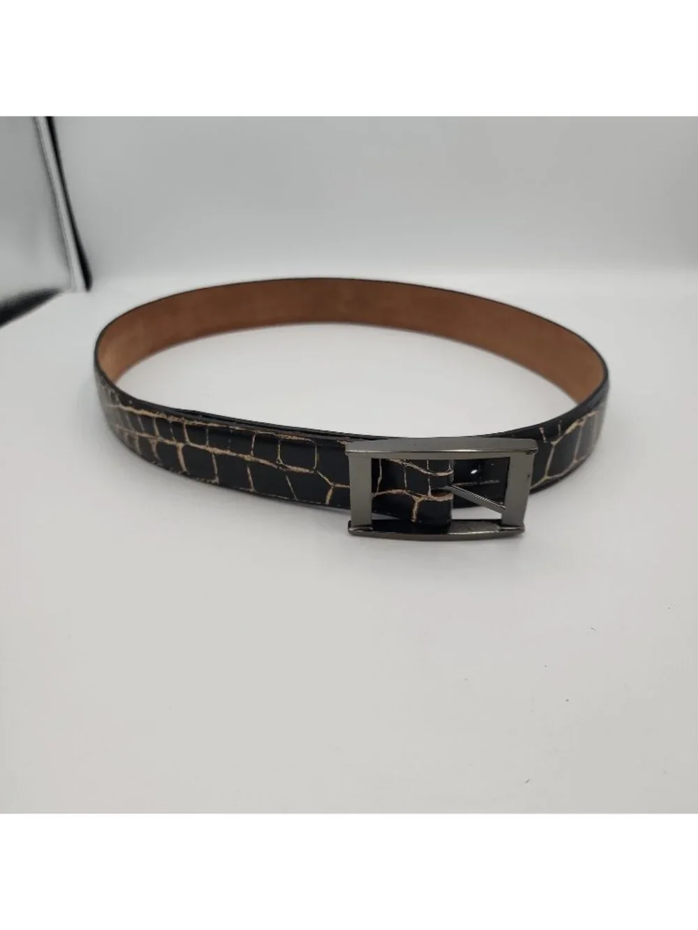 Mens Black Brown Crocodile Leather Belt 34 Removable Buckle Fits 31-35